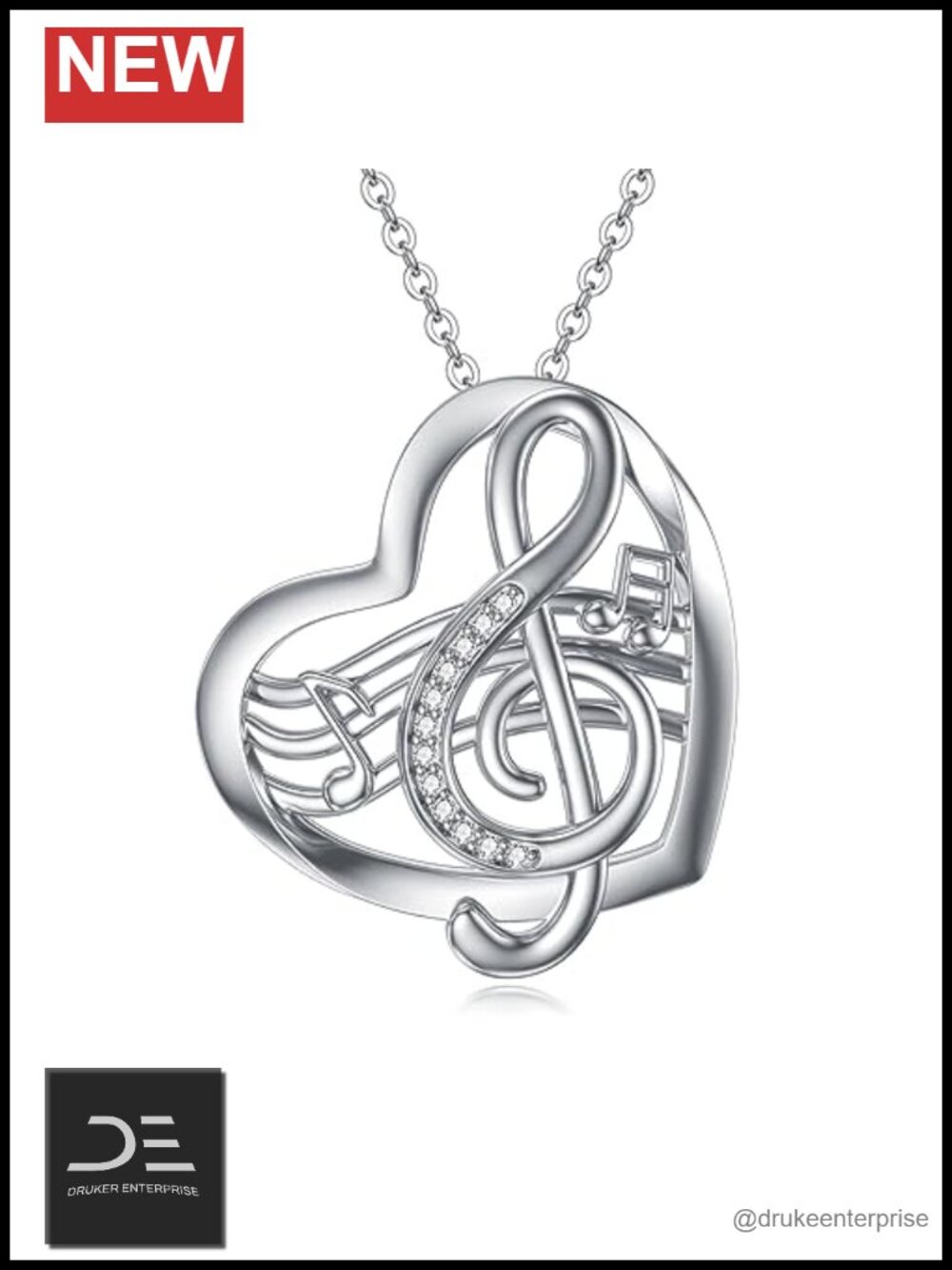 Sterling Silver Music Note Heart Pendant Necklace, Gift for Music Lovers Women